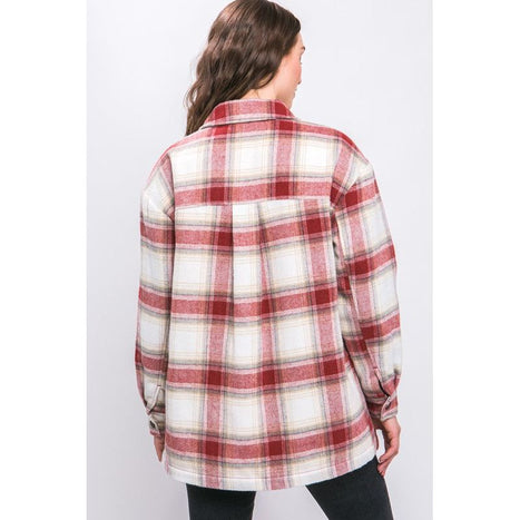 Plaid Button Up Jacket with Sherpa Lining