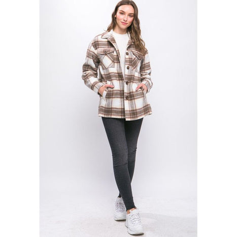 Plaid Button Up Jacket with Sherpa Lining