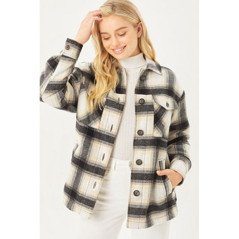 Plaid Button Up Jacket with Sherpa Lining