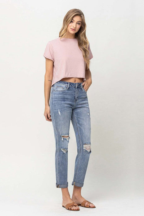 Distressed Stretch Boyfriend Jeans