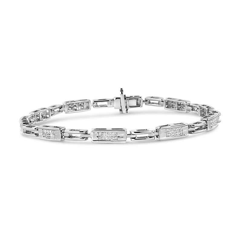 Bids.com 14K White Gold 1.0 Cttw Invisible Set Princess Cut Diamond Alternating Station and Link Tennis Bracelet (I-J Color, I1-I2 Clarity) - Size 7.25" Inches Bracelets