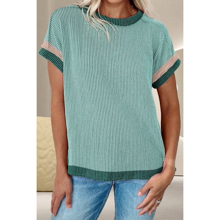 Color Block Round Neck Cap Sleeve T-Shirt