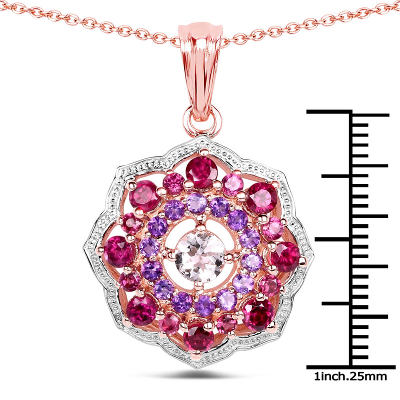 Bids.com 14K Rose Gold Plated 2.30 Carat Genuine Morganite, Rhodolite and Amethyst .925 Sterling Silver Pendant Pendants