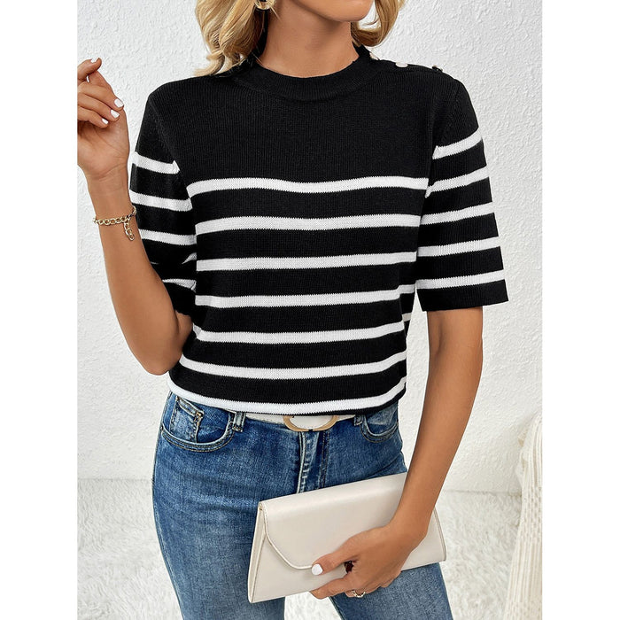 Striped Round Neck Half Sleeve Knit Top