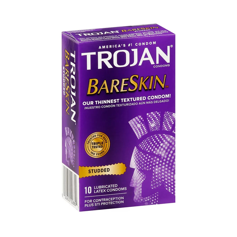 Trojan Trojan Studded Bareskin Premium Lubricated Latex Condoms Condoms White Smoke