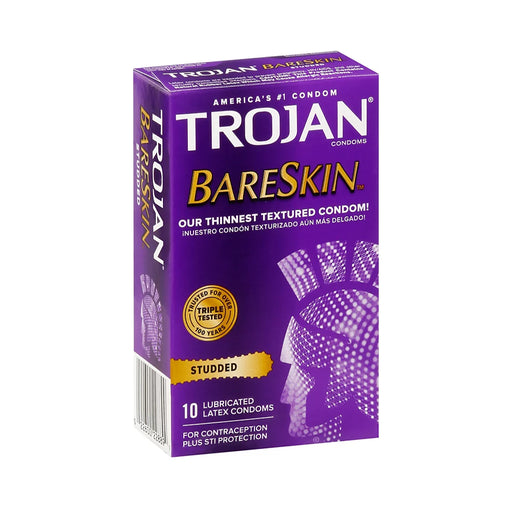 Trojan Trojan Studded Bareskin Premium Lubricated Latex Condoms Condoms White Smoke