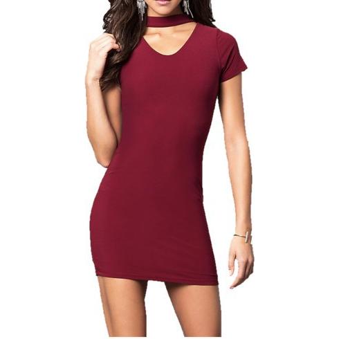 JUNIORS V-NECK PARTY DRESS WITH CHOKER NECKLINE