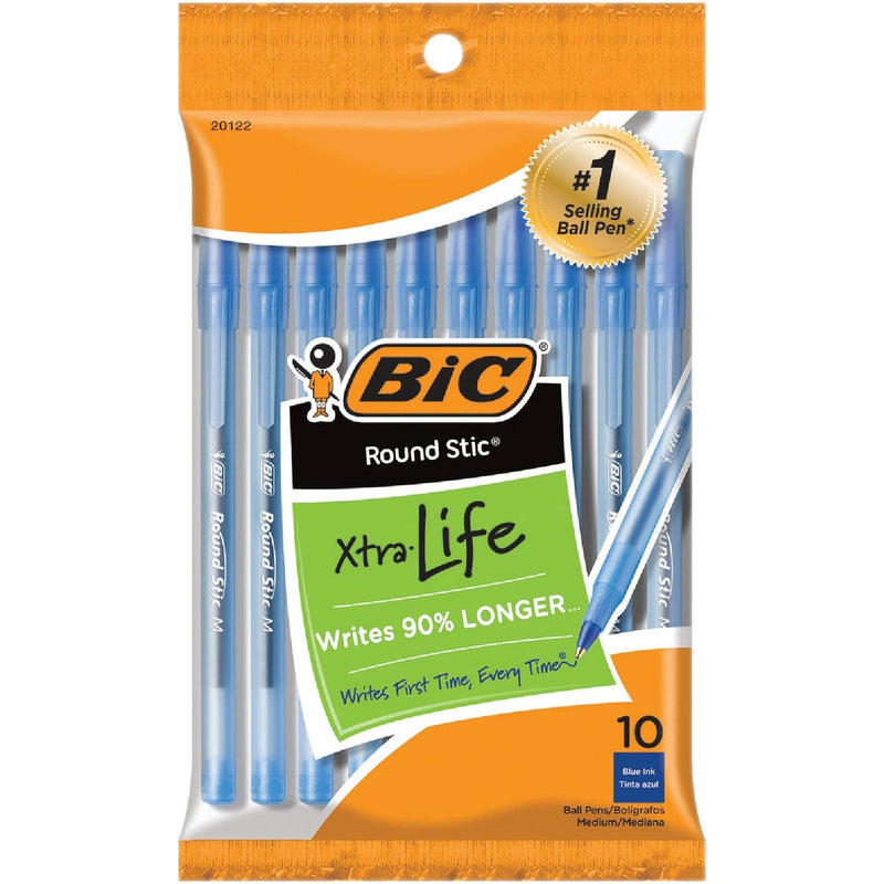 BiC BIC Round Stic Grip Ballpoint Pens - 120 Count (12 Packs of 10) - Blue Ink Pens