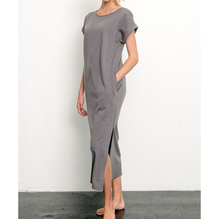 Brushed Organic Hemp Side Slit Maxi Dress