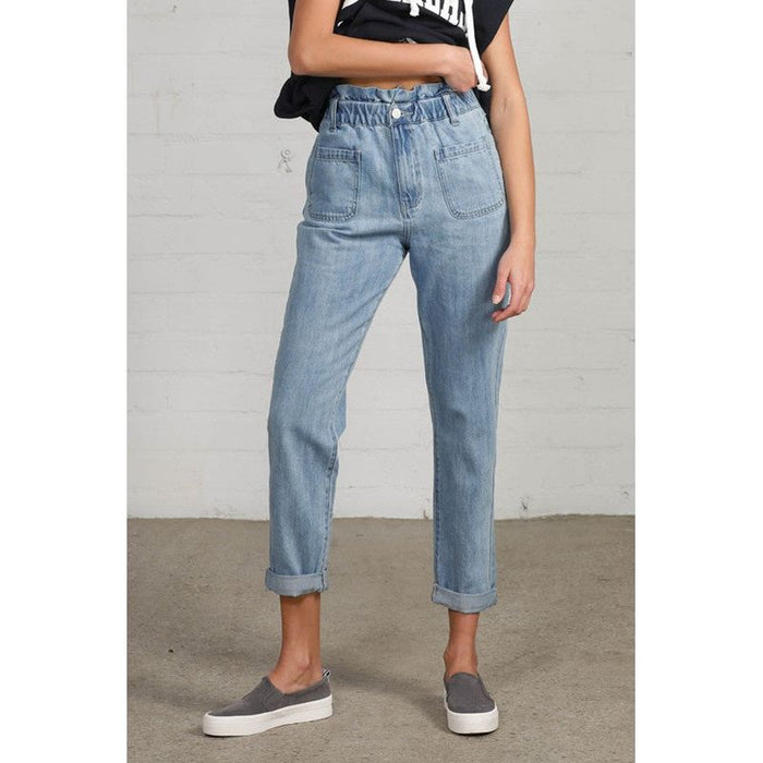 High Waist Elastic-Banded Slouch Jeans