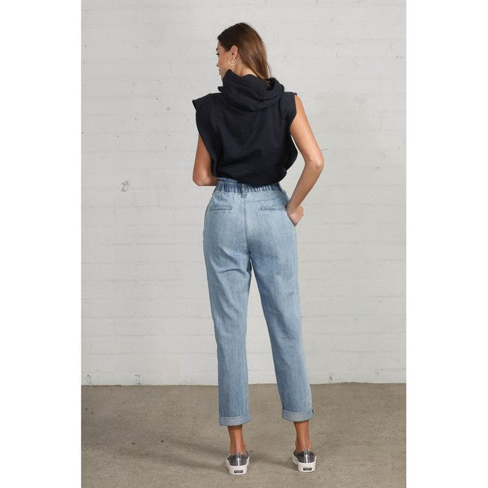 High Waist Elastic-Banded Slouch Jeans