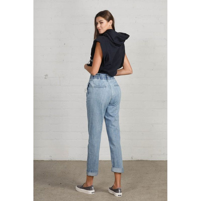 High Waist Elastic-Banded Slouch Jeans