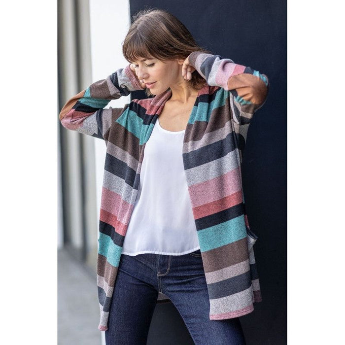 Plus Suede Elbow Patch Open Cardigan with Pockets