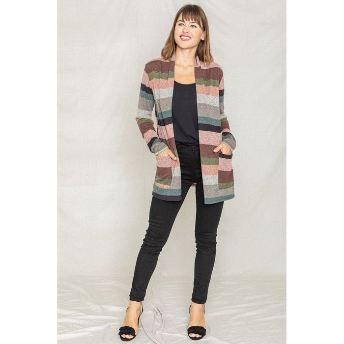 Plus Suede Elbow Patch Open Cardigan with Pockets