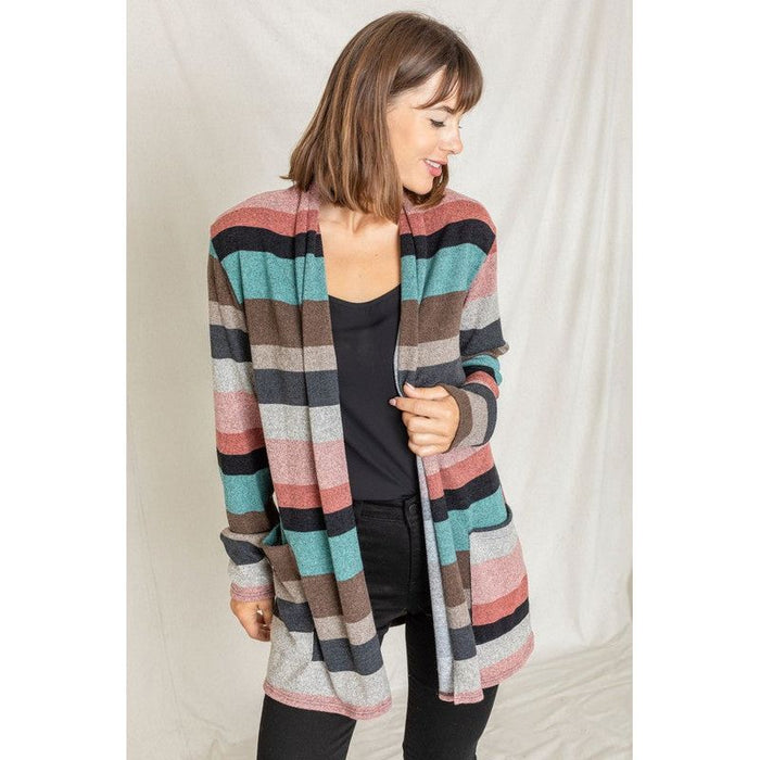 Plus Suede Elbow Patch Open Cardigan with Pockets