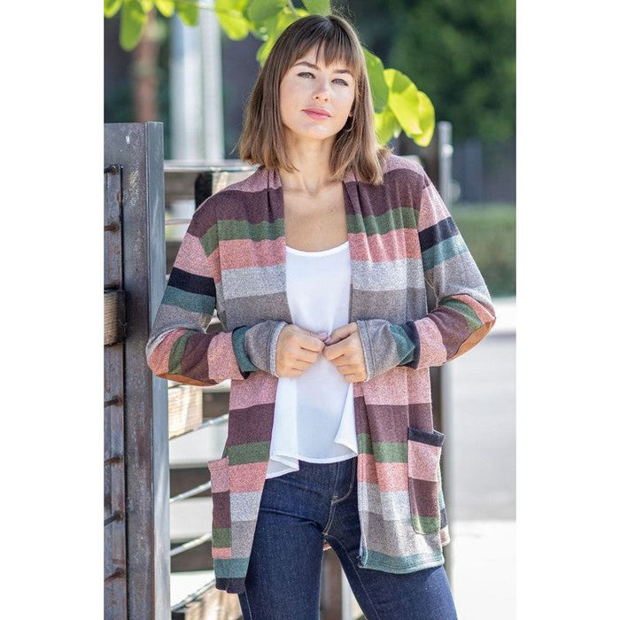 Plus Suede Elbow Patch Open Cardigan with Pockets