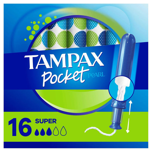 Tampax Tampax Pocket Pearl Compact Tampons Super Absorbency With BPA-Free Plastic Applicator And LeakGuard Braid, Unscented Tampons