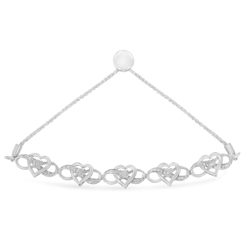 Bids.com .925 Sterling Silver Miracle Set Diamond Accented Infinity Hearts 6â€-9â€ Adjustable Bolo Bracelet (H-I Color, I2-I3 Clarity) Bracelets