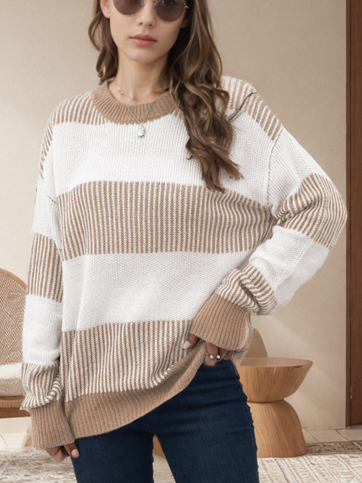 Striped Round Neck Long Sleeve Sweater