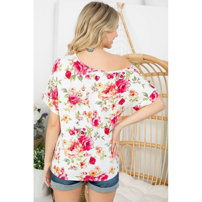 Plus Floral One Shoulder Top