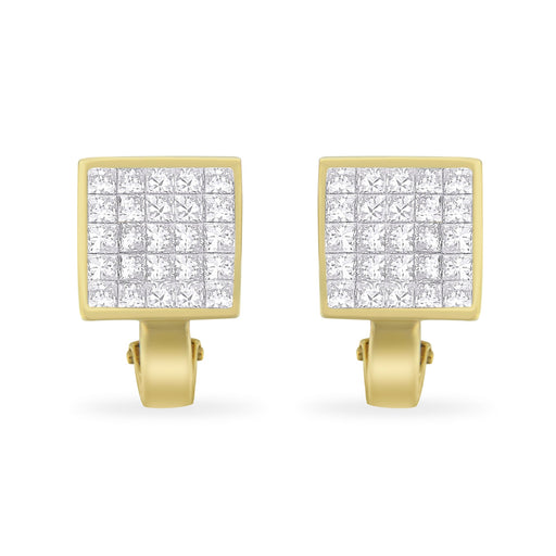 Bids.com 14K Yellow Gold 3-1/5 Cttw Princess Cut Diamond Â¾ Square Invisible Set Grid Huggy Style Omega Back Stud Earrings (G-H Color, VS1-VS2 Clarity) Earrings