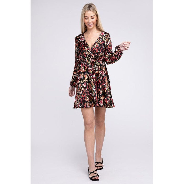 Multicolor Print V Neck Dress