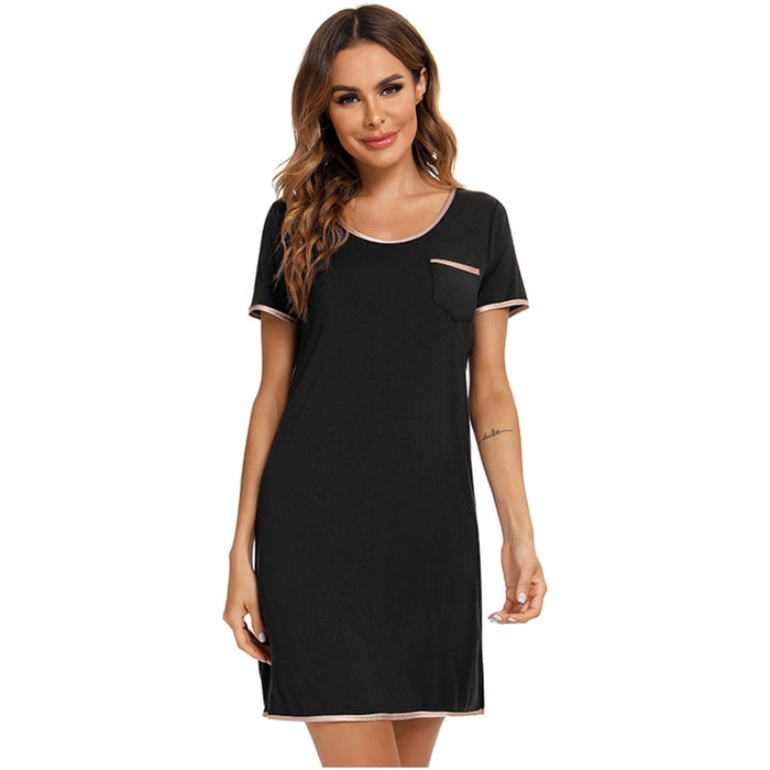 Contrast Trim Pocketed Round Neck Lounge Dress