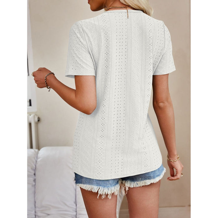 Eyelet V-Neck Short Sleeve Top