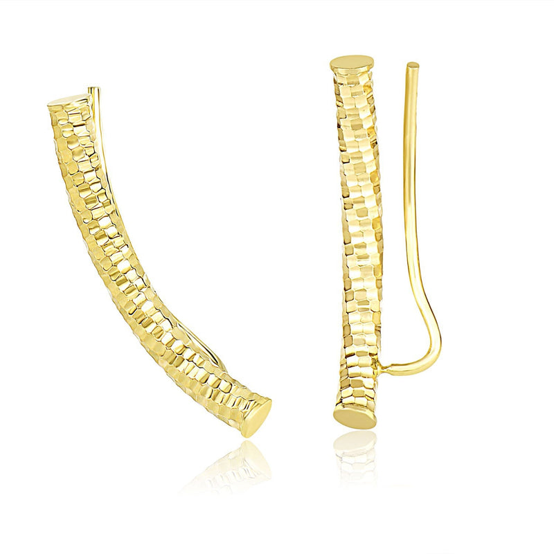 Bids.com 14k Yellow Gold Curved Tube Earrings with Diamond Cuts Earrings