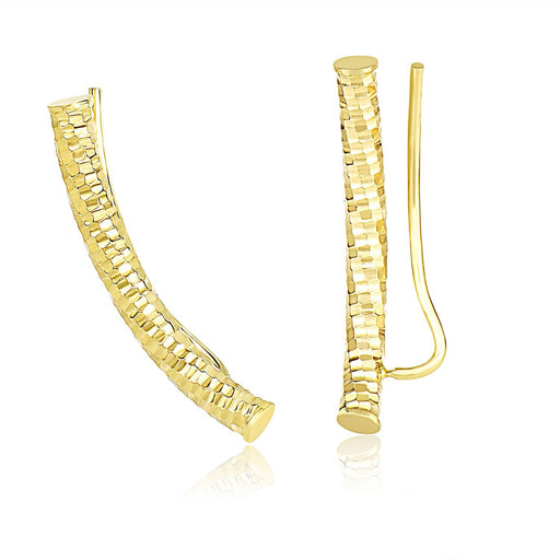 Bids.com 14k Yellow Gold Curved Tube Earrings with Diamond Cuts Earrings