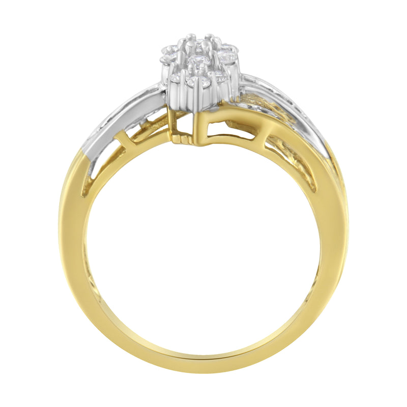 Bids.com 10K Yellow and White Gold 1/2 Cttw Diamond Marquise Shaped Cluster Split Shank Ring (H-I Color, SI2-I1 Clarity) - Size 7 Rings