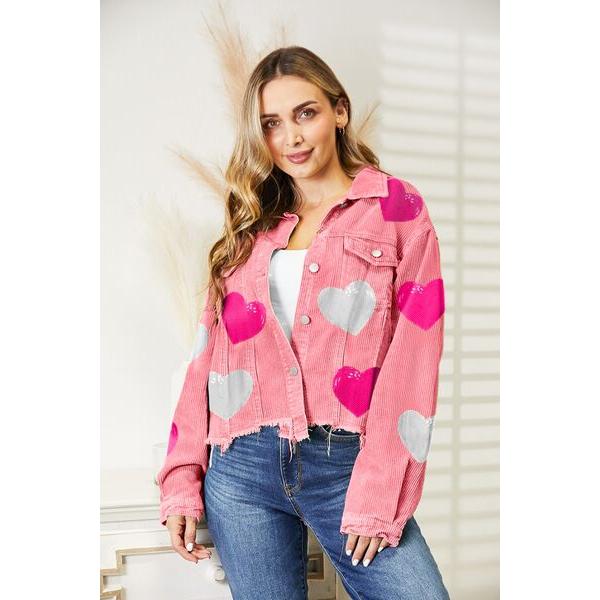 Heart Sequin Dropped Shoulder Jacket