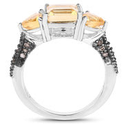 Bids.com 2.71 Carat Genuine Citrine and Champagne Diamond .925 Sterling Silver Ring Rings