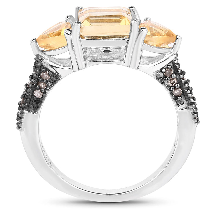 Bids.com 2.71 Carat Genuine Citrine and Champagne Diamond .925 Sterling Silver Ring Rings