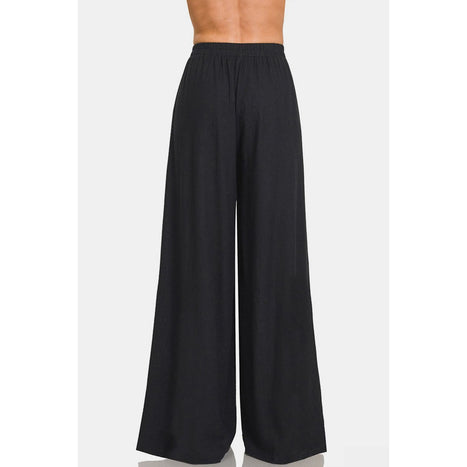 Zenana Pleated Linen Blend Wide Leg Pants