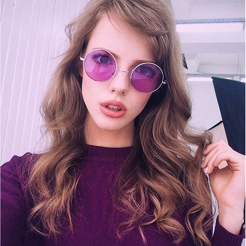 zeroUV Retro Hippie Metal Lennon Round Color Lens Sunglasses Sunglasses