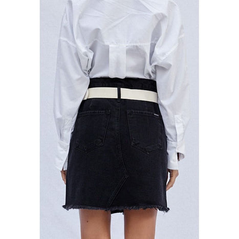 High Waist Belted Mini Denim Skirt