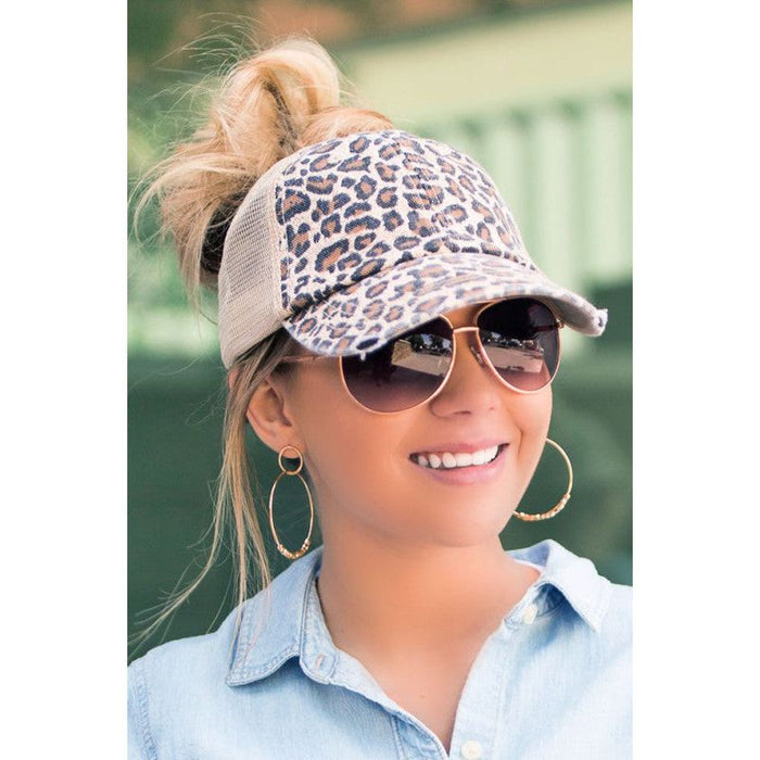 Leopard Messy Bun Hat