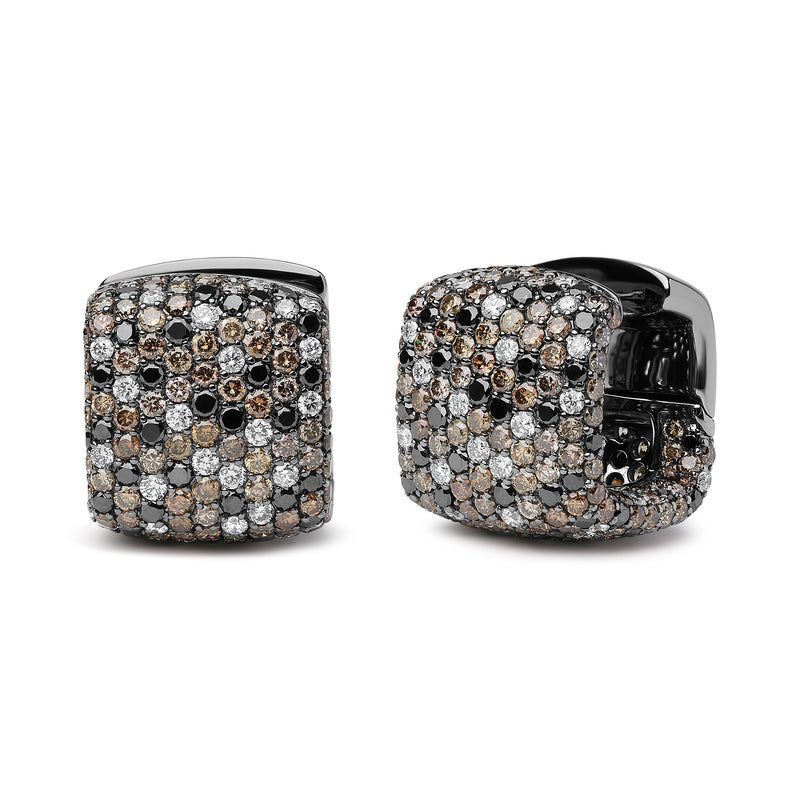 Bids.com Black Rhodium Plated 18K White Gold 12 5/8 Cttw Multi Color Diamond Square Domed Huggie Hoop Earrings  (Brown, Black, G-H Color, SI1-SI2 Clarity) Earrings