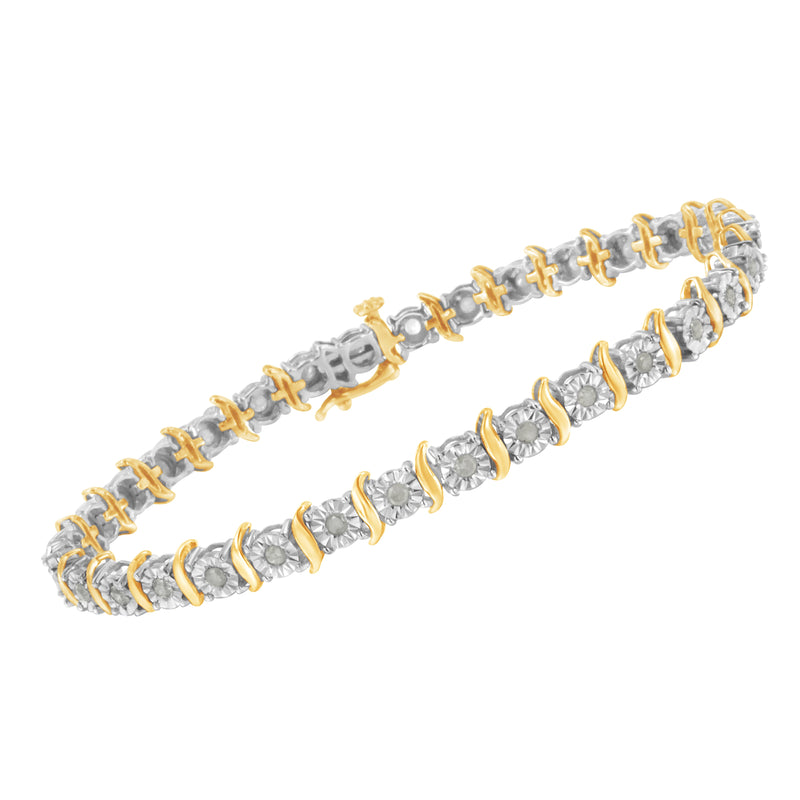 Bids.com Two-Tone 10K Yellow Gold over .925 Sterling Silver 1.0 Cttw Diamond S-Curve Link Miracle-Set Tennis Bracelet (I-J Color, I3 Clarity) - 7" Bracelets
