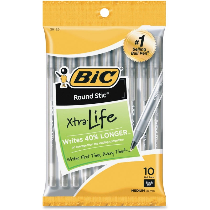 BiC BIC Round Stic Grip Ballpoint Pens - 120 Count (12 Packs of 10) - Black Ink Pens