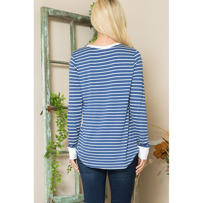 Viscoes Crepe Knit Jersey Stripe Button Top