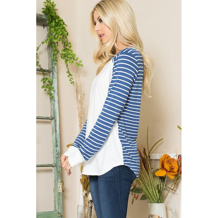 Viscoes Crepe Knit Jersey Stripe Button Top