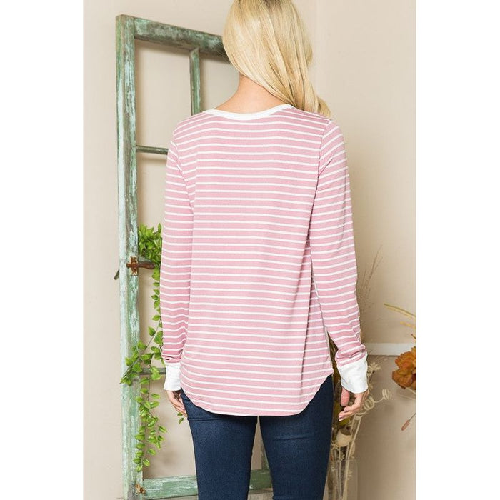 Viscoes Crepe Knit Jersey Stripe Button Top