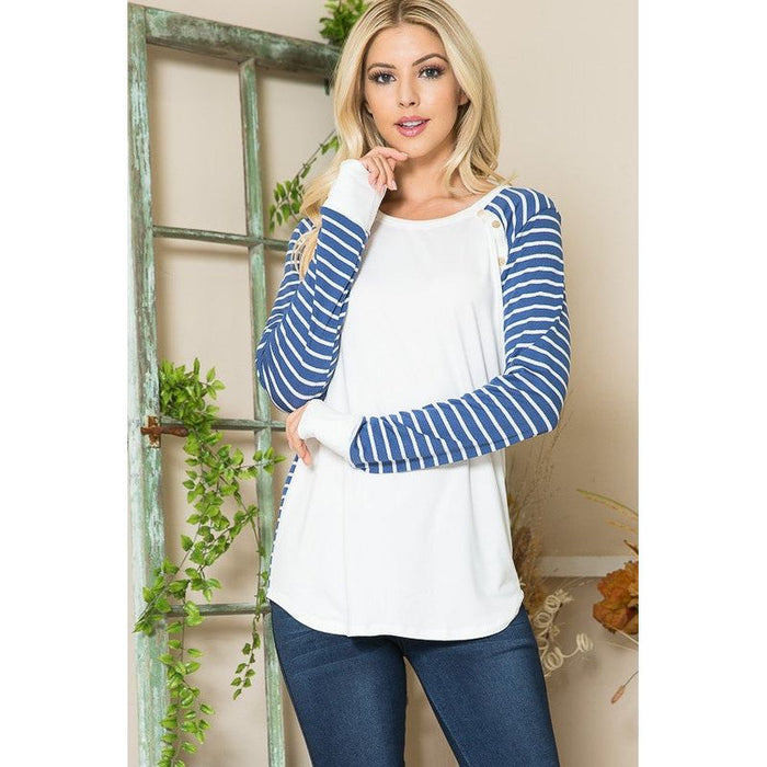 Viscoes Crepe Knit Jersey Stripe Button Top