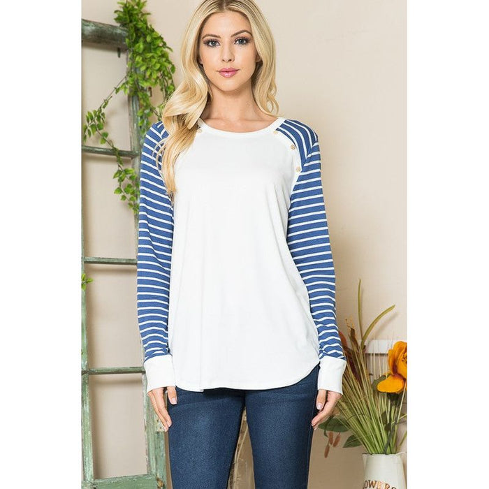 Viscoes Crepe Knit Jersey Stripe Button Top