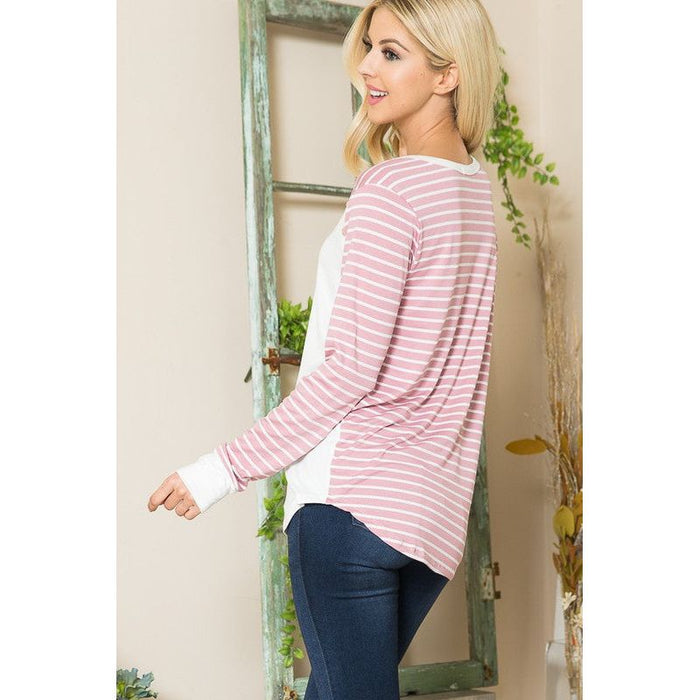 Viscoes Crepe Knit Jersey Stripe Button Top