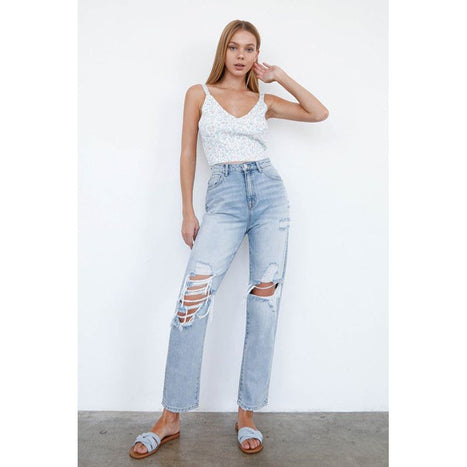 High Waist Ripped Loose Fit Jeans