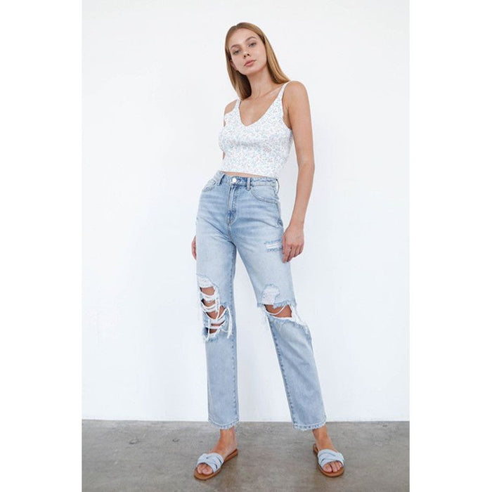 High Waist Ripped Loose Fit Jeans