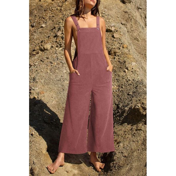 Pocketed Wide Leg Overall